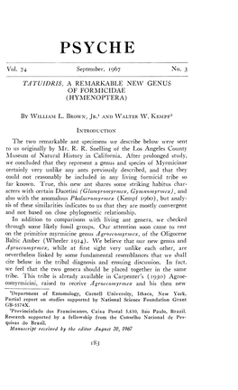 Tatuidris, a Remarkable New Genus of Formicidae (Hymenoptera)