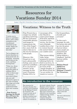 Resources for Vocations Sunday 2014
