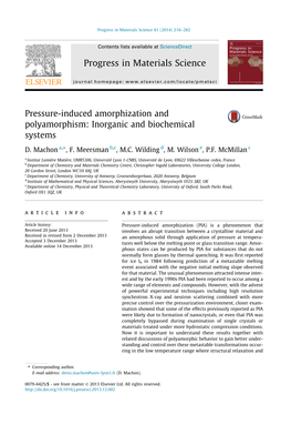 Pressure-Induced Amorphization and Polyamorphism: Inorganic and Biochemical Systems ⇑ D