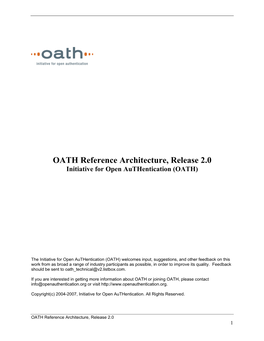 OATH Reference Architecture, Release 2.0 Initiative for Open Authentication (OATH)