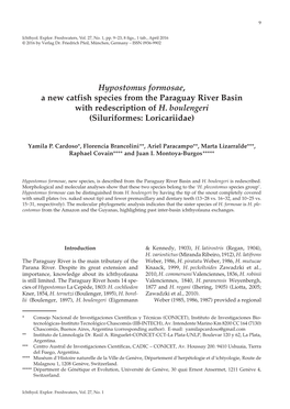 Hypostomus Formosae, a New Catfish Species from the Paraguay River Basin with Redescription of H