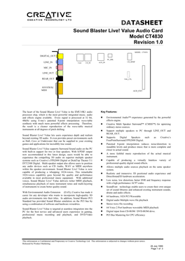 Sound Blaster Live! Value Audio Card Model CT4830 Revision 1.0