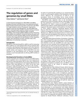 The Regulation of Genes Andgenomes by Small Rnas