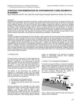 STRATEGY for REMEDIATION of CONTAMINATED FJORD SEDIMENTS in NORWAY Gijs D