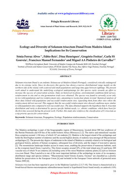 Ecology and Diversity of Solanum Trisectum Dunal from Madeira Island: Implications for Its Conservation