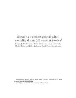 Social Class and Sex-Specific Adult Mortality During 200 Years in Sweden