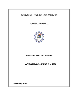 Jamhuri Ya Muungano Wa Tanzania Bunge La Tanzania