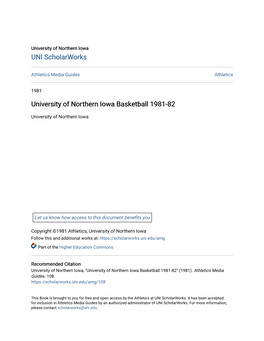 University of Northern Iowa Basketball 1981-82