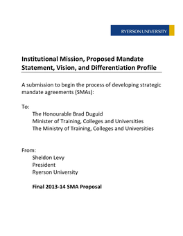 Institutional Mission, Proposed Mandate Statement, Vision, and Differentiation Profile