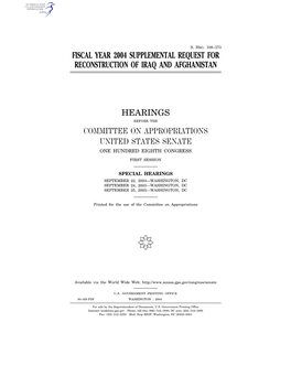 Fiscal Year 2004 Supplemental Request for Reconstruction of Iraq and Afghanistan