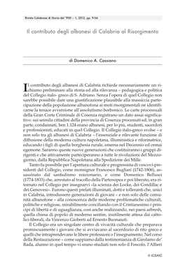 Il Contributo Degli Albanesi Di Calabria Al Risorgimento