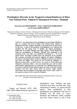 Pteridophyte Diversity in the Tropical Lowland Rainforest of Khao Nan National Park, Nakhon Si Thammarat Province, Thailand