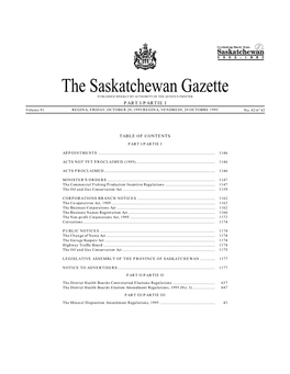 Sask Gazette, Part I, Oct 20, 1995