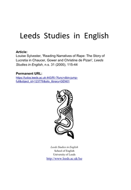 The Story of Lucretia in Chaucer, Gower and Christine De Pizan', Leeds Studies in English, N.S