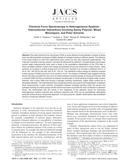 Intermolecular Interactions Involving Epoxy Polymer, Mixed Monolayers, and Polar Solvents Dmitri V