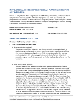 Instructional Comprehensive Program Planning and Review (Cppr) for 2018