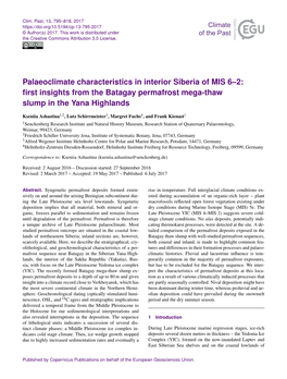 Palaeoclimate Characteristics in Interior Siberia of MIS 6–2: ﬁrst Insights from the Batagay Permafrost Mega-Thaw Slump in the Yana Highlands