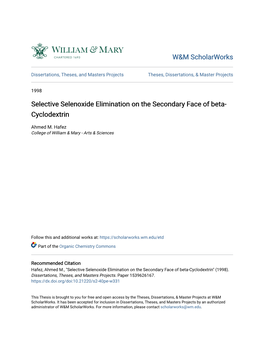 Selective Selenoxide Elimination on the Secondary Face of Beta- Cyclodextrin