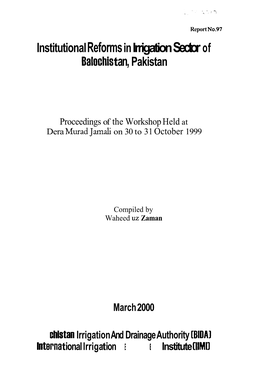 Institutional Reforms in Irrigation Sector of Balochist An, Pakistan