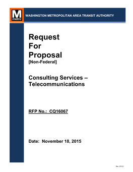 Request for Proposal May Be Directed to Charlene Spollen at Cspollen@Wmata.Com Or on 202-962-2055