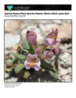 Special Status Plant Species Report: March 2019 Lease Sale Vernal Field Office, Vernal UT
