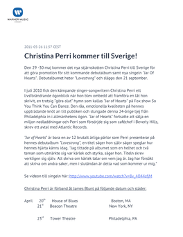 Christina Perri Kommer Till Sverige!