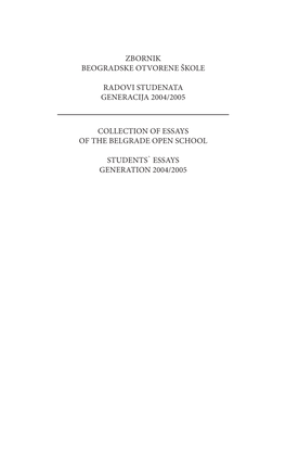 Zbornik Tutorskih Radova Beogradske Otvorene Škole
