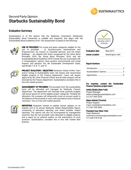 Starbucks Sustainability Bond Second-Party Opinion