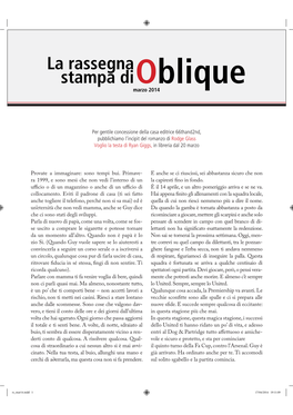 La Rassegna Stampa Dioblique Marzo 2014