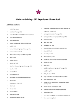 Ultimate Driving - Gift Experience Choice Pack