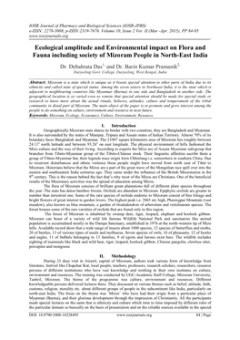 Ecological Amplitude and Environmental Impact on Flora and Fauna Including Society of Mizoram People in North-East India