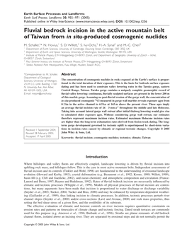 Fluvial Bedrock Incision in the Active Mountain Belt of Taiwan from in Situ-Produced Cosmogenic Nuclides