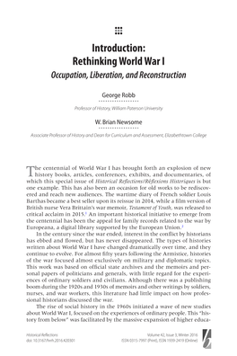 Rethinking World War I Occupation, Liberation, and Reconstruction