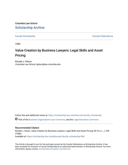 Value Creation by Business Lawyers: Legal Skills and Asset Pricing