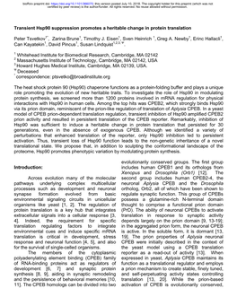 Transient Hsp90 Suppression Promotes a Heritable Change in Protein Translation