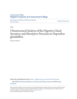 Ultrastructural Analysis of the Digestive Gland Secretory and Absorptive Processes in Nepenthes Glandulifera Shannon Manuel