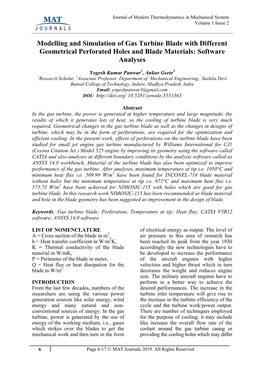 Modelling and Simulation of Gas Turbine Blade with Different Geometrical Perforated Holes and Blade Materials: Software Analyses