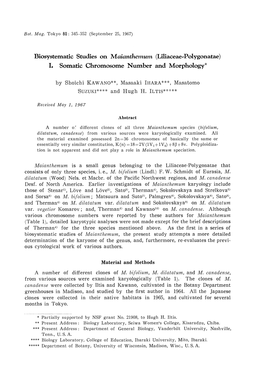 Biosystematic Studies on Maianthemum (Liliaceae-Polygonatae) I. Somatic Chromosome Number and Morphology*