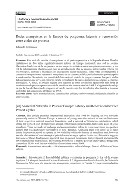 Redes Anarquistas En La Europa De Posguerra: Latencia Y Renovación Entre Ciclos De Protesta