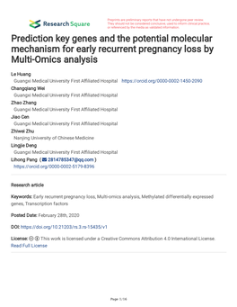 Prediction Key Genes and the Potential Molecular Mechanism for Early Recurrent Pregnancy Loss by Multi-Omics Analysis