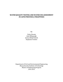 Water Quality Testing and Water Use Assessment in Capiz Province, Philippines