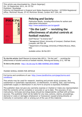 Revisiting the Effectiveness of Alcohol Controls at Football Matches