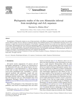 Phylogenetic Studies of the Core Alismatales Inferred from Morphology and Rbcl Sequences