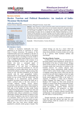 Border Tourism and Political Boundaries: an Analysis of India- Myanmar Borderland