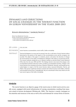 Dynamics and Directions of Local Changes in the Tourist Function in Lublin Voivodeship in the Years 2000–2015