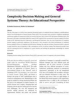 Complexity Decision Making and General Systems Theory: an Educational Perspective