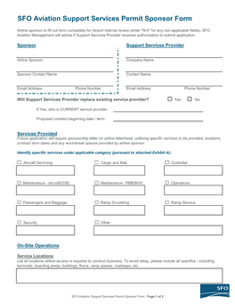 SFO Aviation Support Services Permit Sponsor Form