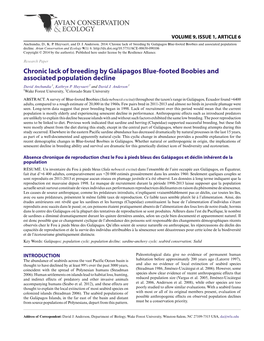 Chronic Lack of Breeding by Galápagos Blue-Footed Boobies and Associated Population Decline