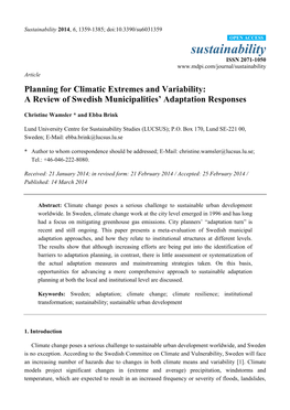 A Review of Swedish Municipalities' Adaptation Responses