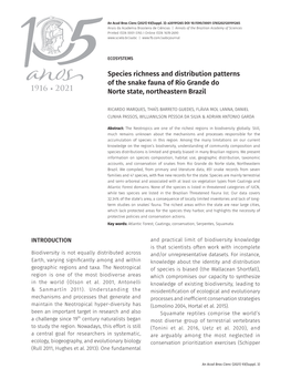 Species Richness and Distribution Patterns of the Snake Fauna of Rio Grande Do Norte State, Northeastern Brazil